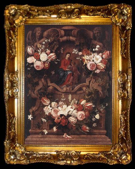 framed  Daniel Seghers Floral Wreath with Madonna and Child, ta009-2